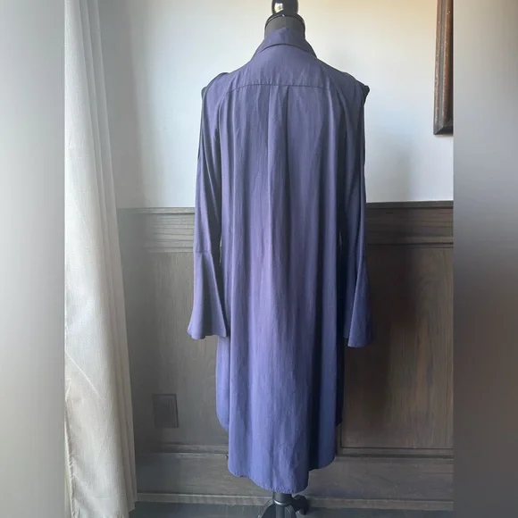 ANTONIO MELANI Navy Blue Long Sleeve Cold Shoulder button down shirt Dress 6 - Picture 4 of 9